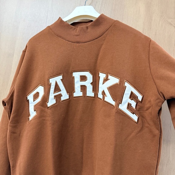 Parke Tan Mock Neck Sweatshirt | Varsity Logo Crewneck - Picture 2 of 5